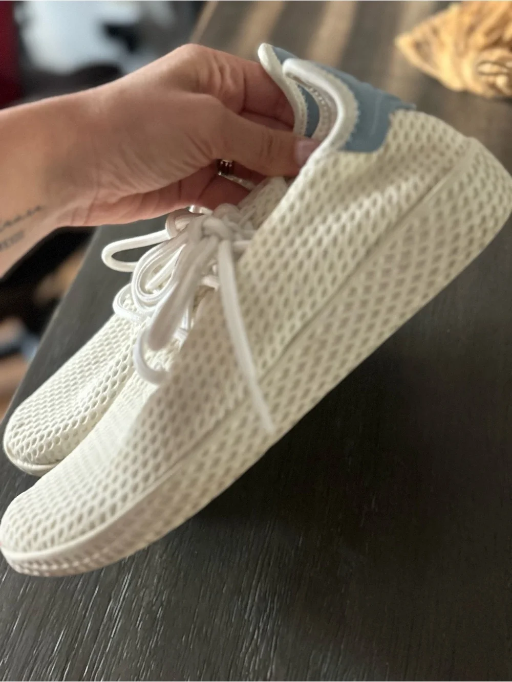 adidas Pharrell Williams Hu Men’s Cream Knit Lace-Up Sneakers
